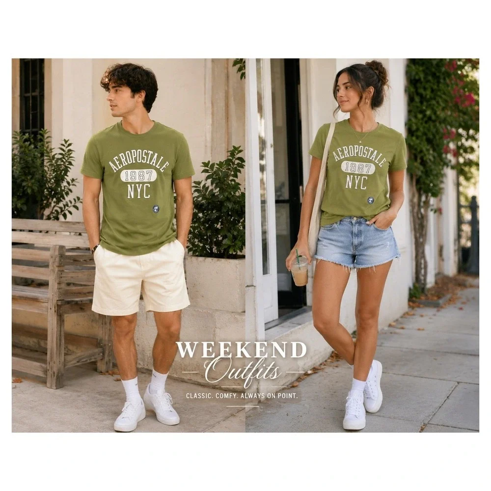 NWT Aeropostale 1987 NYC Graphic T-Shirt Men's XS Olive Green Short Sleeve - Picture 1 of 6